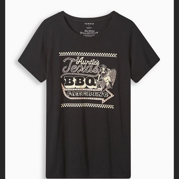 TORRID Plus Sz 2X(18-20) Slim Fit "Texas BBQ" black crew neck tshirt - Picture 1 of 3